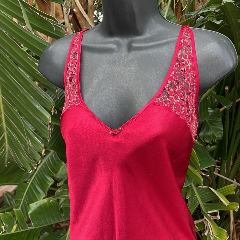Red lace trim slip dress or nightgown